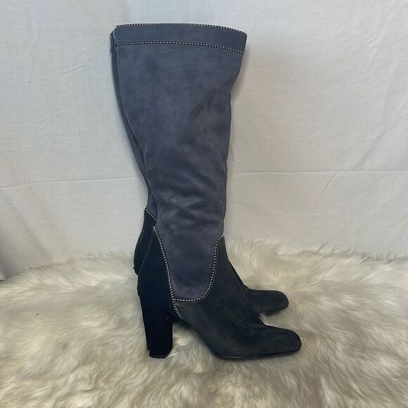 Rialto Grey/Black Sueded Fabric Knee High Boots Sz 7 - Picture 4 of 6